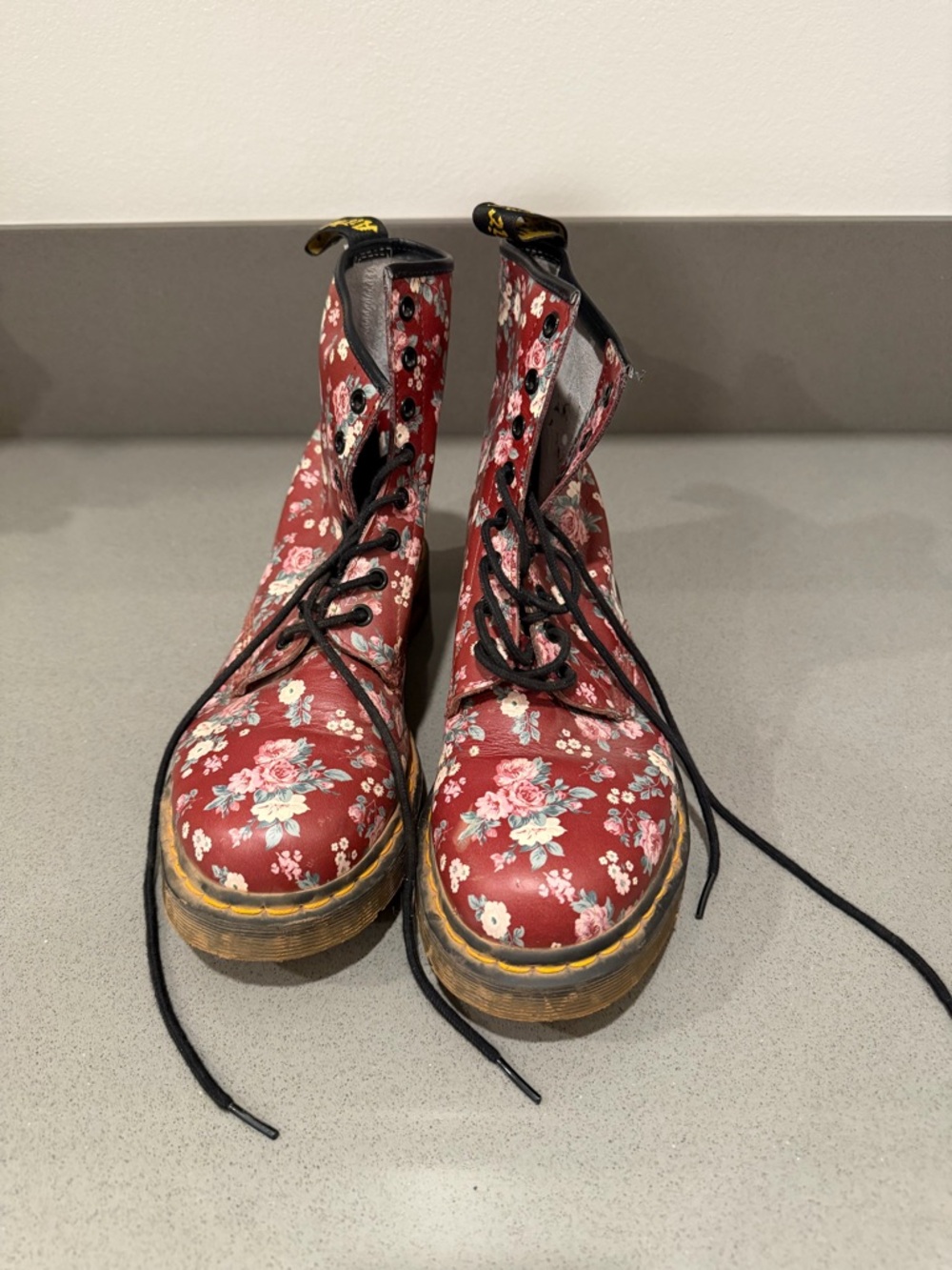 Dr. Martens Red Floral 8-Eye Lace-Up Boots